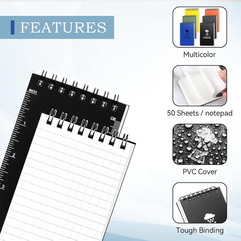 Coidea 6 Pack Waterproof Notebook, 3 x 5 Pocket Notepad, Top-Spiral Weatherproof NotePad, All Weather Police Pocket Notebook Little Memo Steno Note Pads for Outdoor Office School Recording - Image 3
